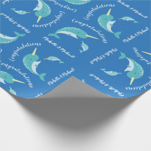 Papier Cadeau Baleine à Baby shower bleu de Narwhal