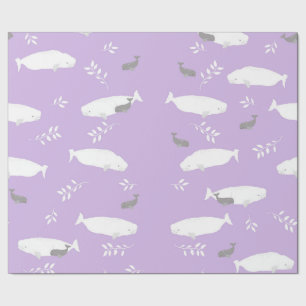Papier Cadeau Baleine Beluga Sur Pastel Lilac Illustration