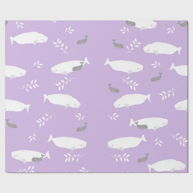 Papier Cadeau Baleine Beluga Sur Pastel Lilac Illustration (Couture)
