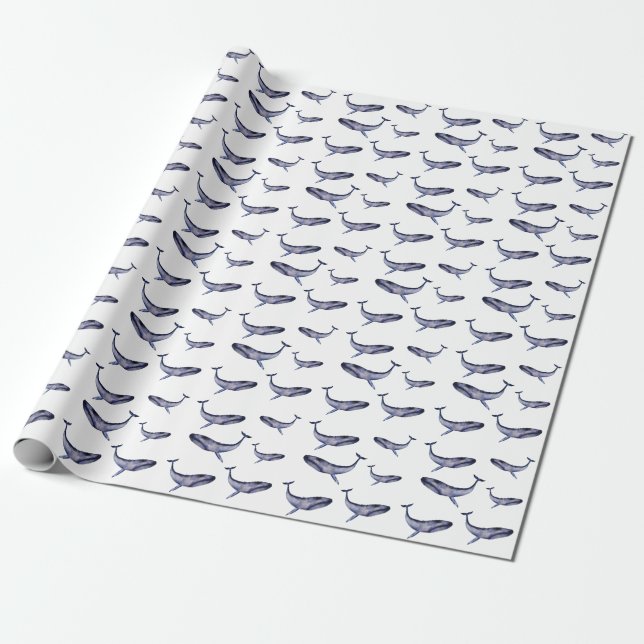 Papier Cadeau Baleine bleu aquarelle (Déroulé)