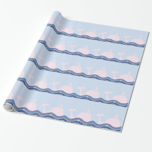 Papier Cadeau Baleine bleue et rose de la Marine