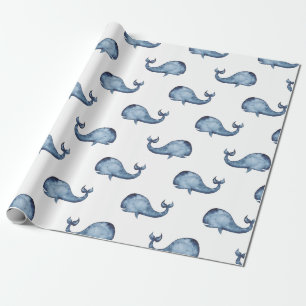 Papier Cadeau Baleine bleue. Motif de marine nautique. Animal ma