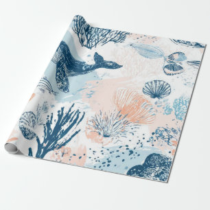 Papier Cadeau Baleine côtière Vie marine Corail Bleu Pêche (2)