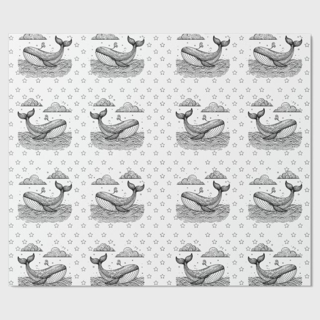 Papier Cadeau Baleine et étoiles Motif Enfants Coloration person (Couture)