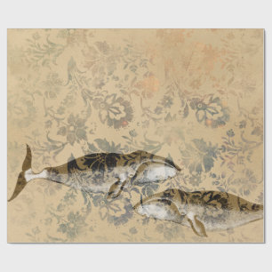 Papier Cadeau Baleine marine vintage Iridescente Grunge