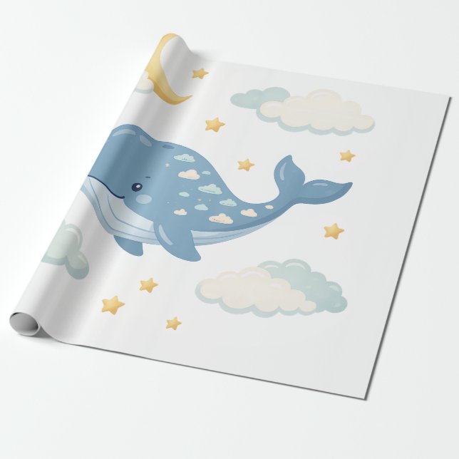 Papier Cadeau Baleine Nuageuse de Rêve (Déroulé)