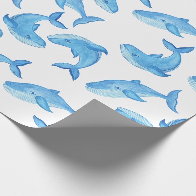Papier Cadeau Baleine Océan Eau Bleu Poisson Anniversaire (Coin)
