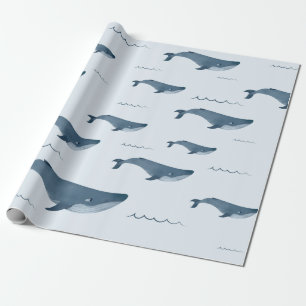 Papier Cadeau Baleines Bleues Baignant Dans L'Océan