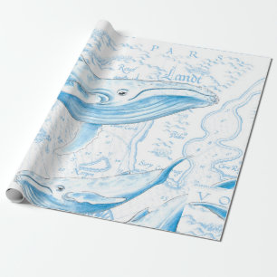 Papier Cadeau Baleines bleues Famille Blanc