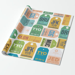 Papier Cadeau Balises de bagage vintage Papier d'enveloppement