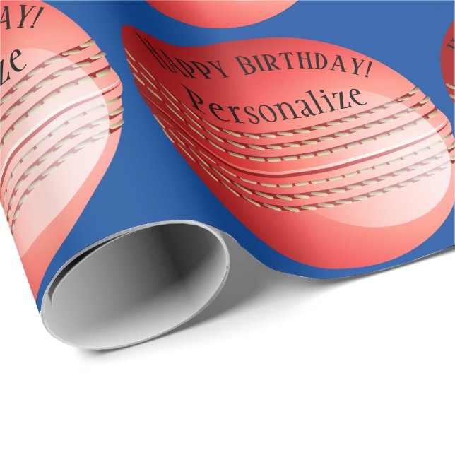 Papier Cadeau Ball Baller personnalisé Nom du ballon de cricket  (Coin rond)