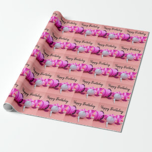 Papier Cadeau Ball de golf avec ruban à point de polka rose sur