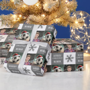Papier Cadeau Balle de football avec photo de flocon de neige de