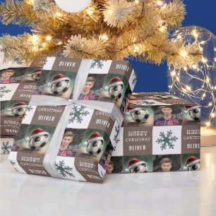 Papier Cadeau Balle de Football avec Photo de Flocon de Neige et