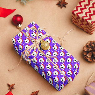 Papier Cadeau Balle de football portant Père Noël Casquette et f