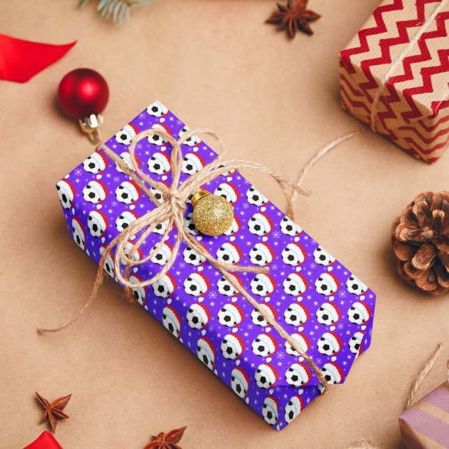 Papier Cadeau Balle de football portant Père Noël Casquette et f (Créateur téléchargé)