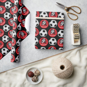 Papier Cadeau Balle de football rouge et noir pour hommes et gar