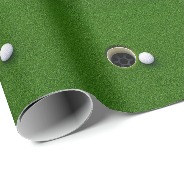 Papier Cadeau Balle de golf à côté du trou sur un parcours de go (Coin rond)