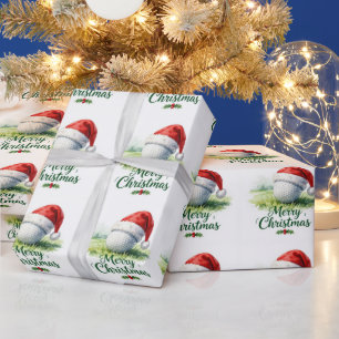 Papier Cadeau Balle de golf et chapeau de Père Noël pour golfeur
