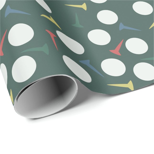 Papier Cadeau Balle de golf et motif de tee vert foncé (Coin rond)