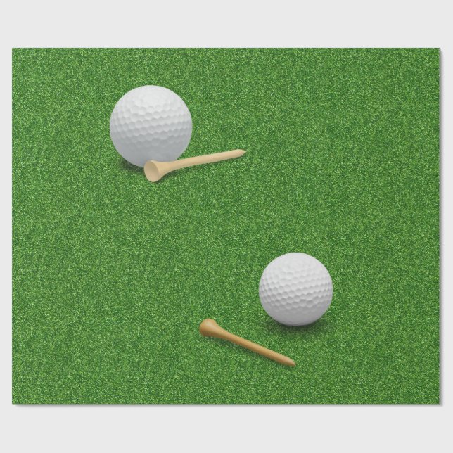 Papier Cadeau Balle de golf et tee sur fond d'herbe verte (Plat)