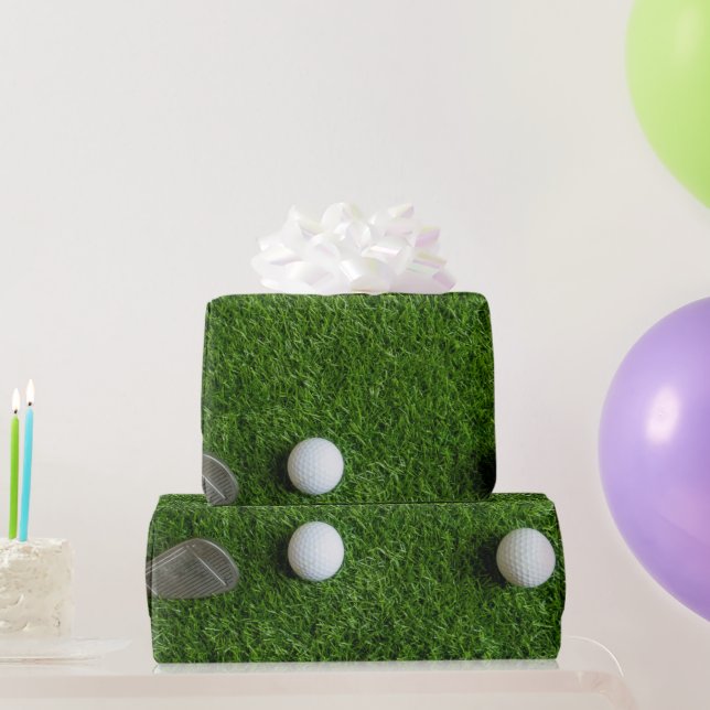 Papier Cadeau Balle de golf sur gazon vert  (Cadeaux de fête)