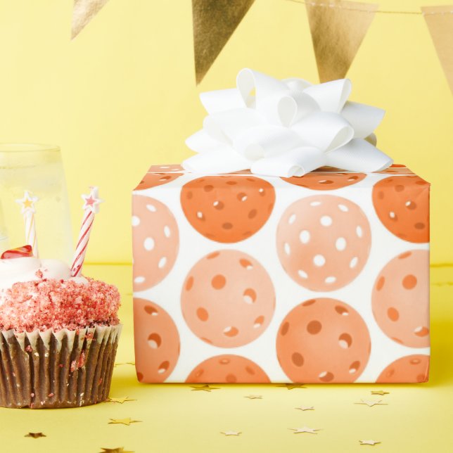 Papier Cadeau Balle de Pickleball, Ballons de Pickleball Orange  (Fête d'anniversaire)