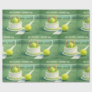 Papier Cadeau Balle de tennis 30e anniversaire et gâteau sur ver