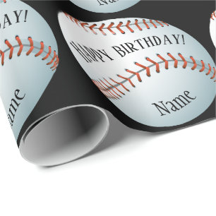Papier Cadeau Baller Baseball Personnalisé Nom Joyeux Anniversa
