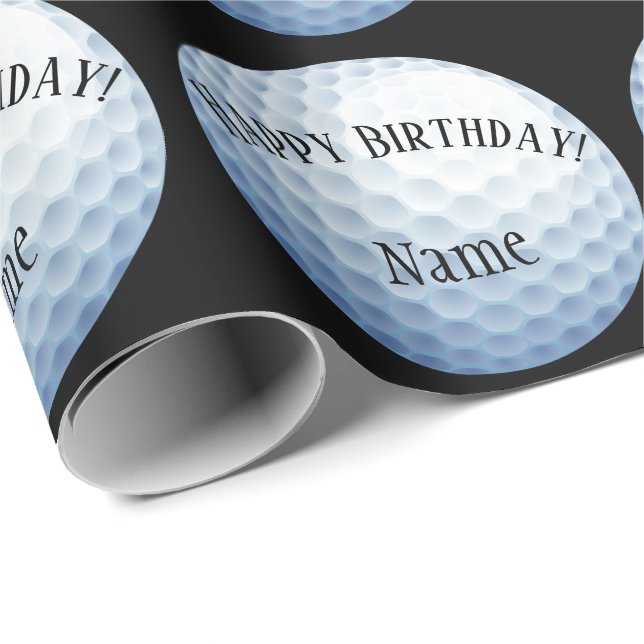 Papier Cadeau Baller Golf Nom personnalisé Joyeux Anniversaire (Coin rond)