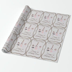 Papier Cadeau Ballerinas Rose Pretty Grey Princess 1er anniversa