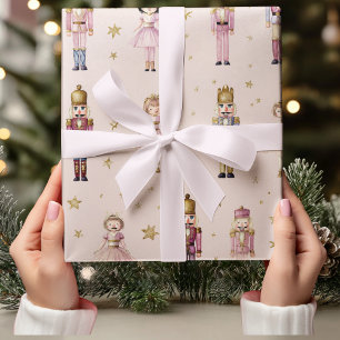 Papier Cadeau Ballerine Casse-Noisette Noël Rose