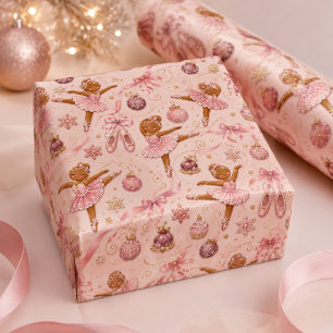 Papier Cadeau Ballerine en pain d'épices rose Noël Ballet de Noë