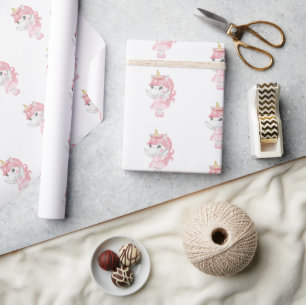 Papier Cadeau Ballerine Licorne Rose Magique