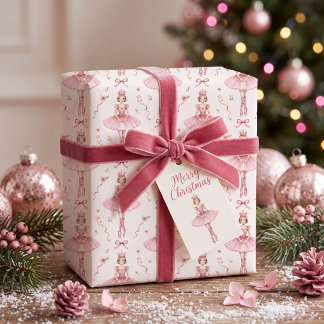 Papier Cadeau Ballerine Rose Coquette Casse-Noisette Sans Coutur