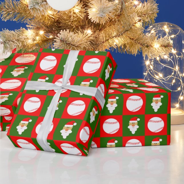 Papier Cadeau Balles de base-ball et Joueur de baseball Père Noë (Vacances)