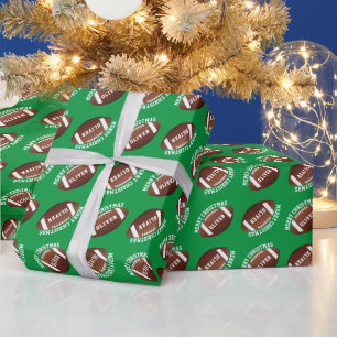Papier Cadeau Balles de football américain nom vert Noël 