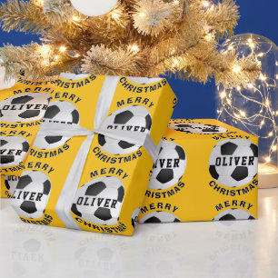 Papier Cadeau Balles de football de soccer jaunes pour enfants N