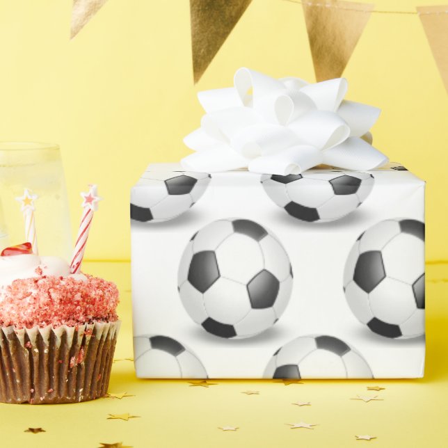 Papier Cadeau balles de football noir et blanc (Fête d'anniversaire)