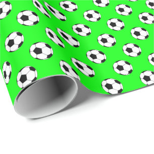 Papier Cadeau Balles de football noir et blanc sur fond vert cit