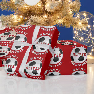 Papier Cadeau Balles de football rouges pour enfants Noël