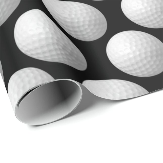 Papier Cadeau balles de golf blanches sur noir (Coin rond)