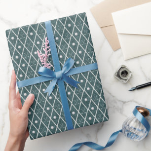 Papier Cadeau Balles de golf et clubs Argyle sur fond vert bleu