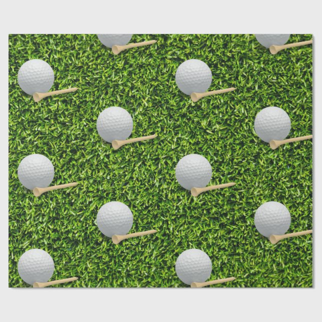 Papier Cadeau Balles de golf sur fond d'herbe verte (Plat)