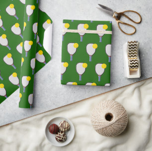 Papier Cadeau Balles de pickleball jaunes et raquettes sur fond