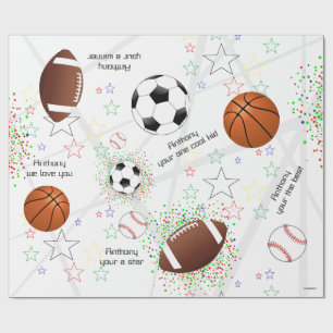 Papier Cadeau Balles de sport avec étoiles - Enveloppement cadea