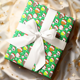 Papier Cadeau Balles de Sport portant le Chapeau du Père Noël Ve