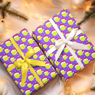 Papier Cadeau Balles de tennis portant le chapeau du Père Noël e