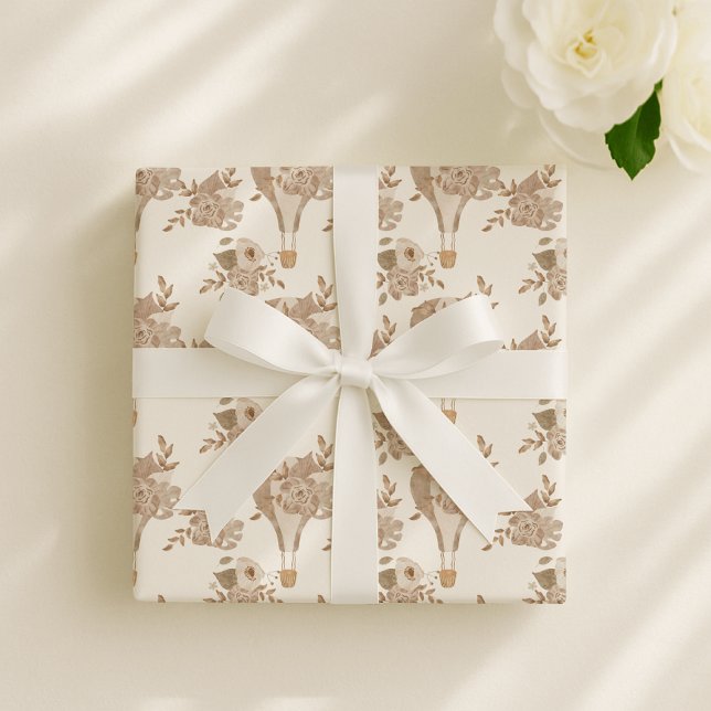 Papier Cadeau Ballon à air chaud Boho, crèche neutre pour les fe (Créateur téléchargé)