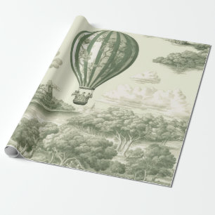 Papier Cadeau Ballon à Air Chaud Toile de Campagne Verte (1)